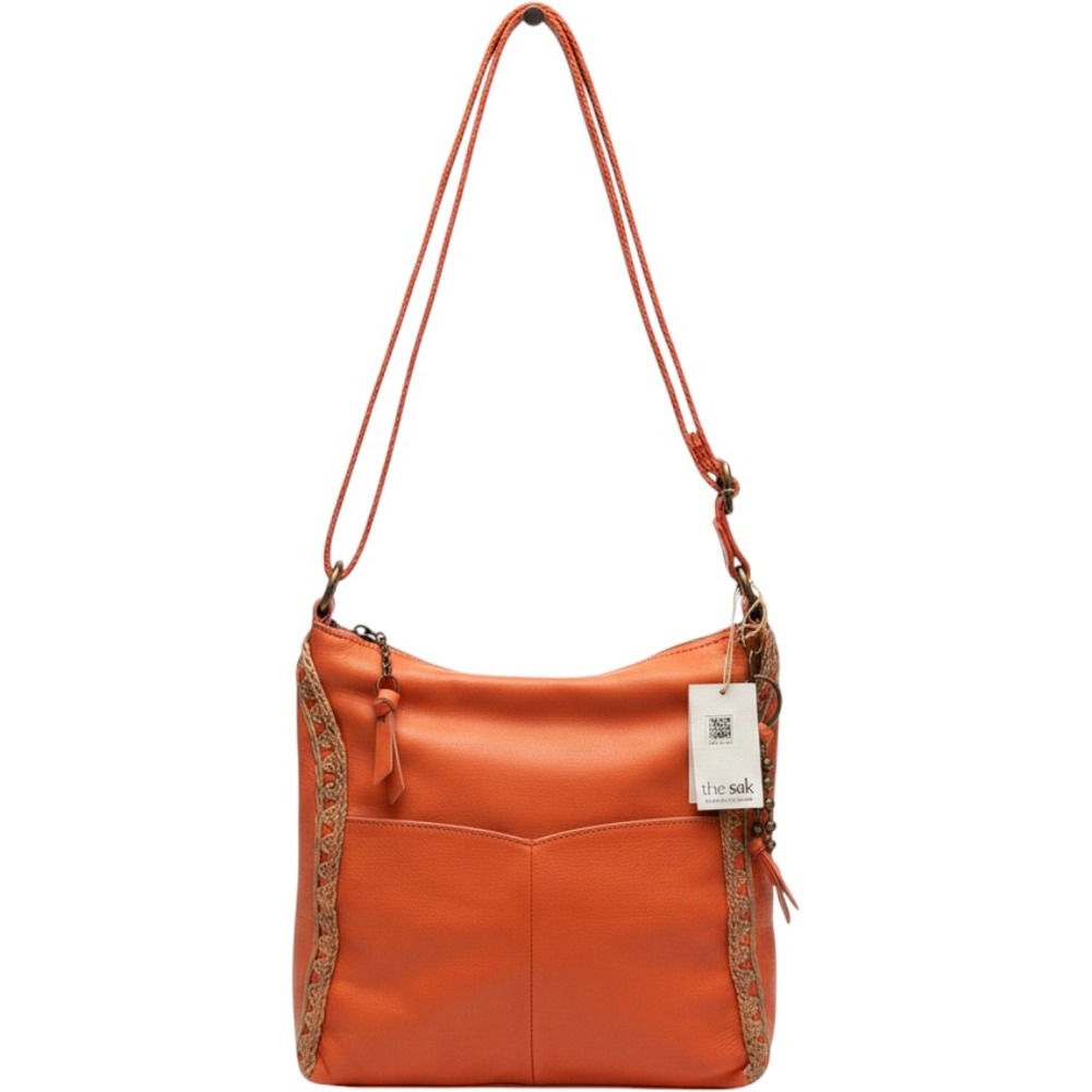 The Sak Lucia Crossbody Bag Papaya Orange Leather Crochet Trim NEW Boho Artsy